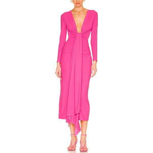 London Sole Hot Pink Long Sleeve Midi Dress